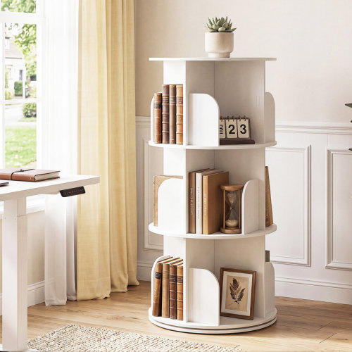 17 Stories 3 Tier Rotating Bookshelf, 360° Rotating White Bookcase for Small Spaces, Corner Bookshelf For Bedroom, Living Room, Study Room | Wayfair