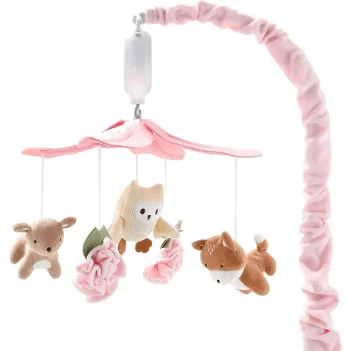 The Peanutshell Crib Mobile for Girls - Pink and White Musical Baby Crib Mobile with 12 Lullabies, Forest Baby Little Forest Nursery Decor