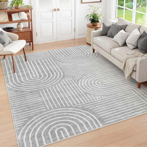 Moynesa 8'x10' Abstract Area Rugs for Living Room, Ultra-Thin Soft Washable Rug Non-Slip Large Modern Bedroom Rug Non-Shedding Accent Carpet for Dining Room Office, Gray