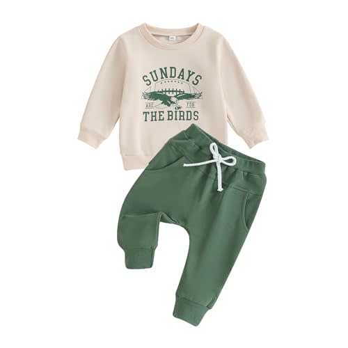 Dewadbow Toddler Baby Football Outfits Sundays are for The Birds Sweatshirt Top Pants Set Cute Fall Clothes