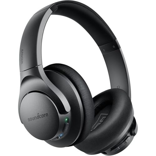 Soundcore Anker Life Q20 Hybrid Active Noise Cancelling Headphones, Wireless Over Ear Bluetooth Headphones, 60H Playtime, Hi-Res Audio, Deep Bass, Foam Ear Cups, Travel, Office, USB-C Charging