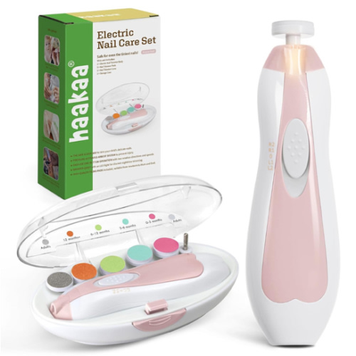 haakaa Baby Nail Trimmer Electric Safe Baby Nail Clippers Baby Nail File Kit Manicure Set, Trim Polish Grooming kit for Newborn Toddler or Adults Toes Fingernails, 6 Grinding Heads and LED Light