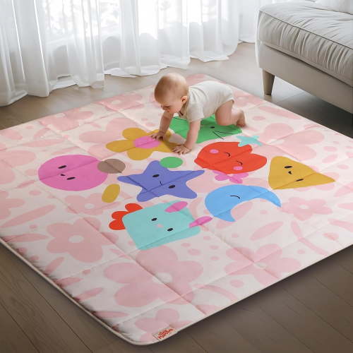 Tiny Marvels Baby Play Mat for Floor, Super Soft, Non-Slip, Fits 50x50 Playpen,for Ages 0-5 (Pink Floral)