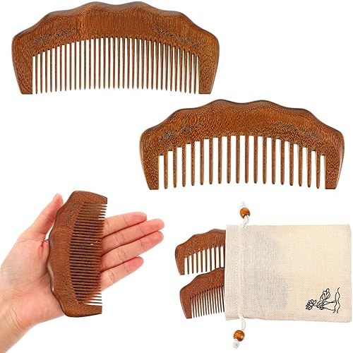 2pcs Wooden Birthing Comb, Labor Comb with Cloth Bag, Natural Sandalwood Hair Combs, Labor Pain Relief & Birth Gifts for Women(Wave)
