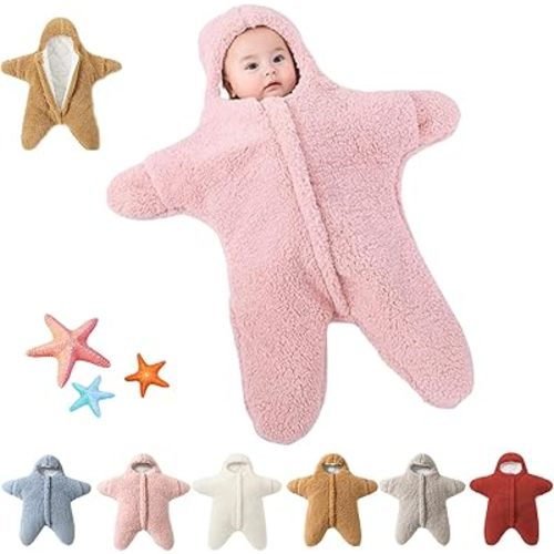 Starfish Baby Sleeping Bag, Baby Starfish Onesie, Baby Starfish Outfit, Starfish Swaddle Sack for Newborn, Infant Fleece Swaddle Blanket Stroller Wrap (Pink, for 2-6 month)