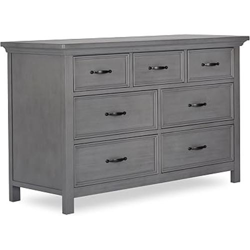 Evolur Belmar Double Dresser in Rustic Grey, Comes Assembled, Included Anti-Tip Kit, Seven Spacious Drawers, Dresser for Nursery, Bedroom, Wooden Nursery Furniture
