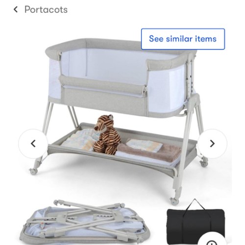 Costway Portable Cot Bedside Sleeper Travel Cot Height Adjustable Crib Grey
