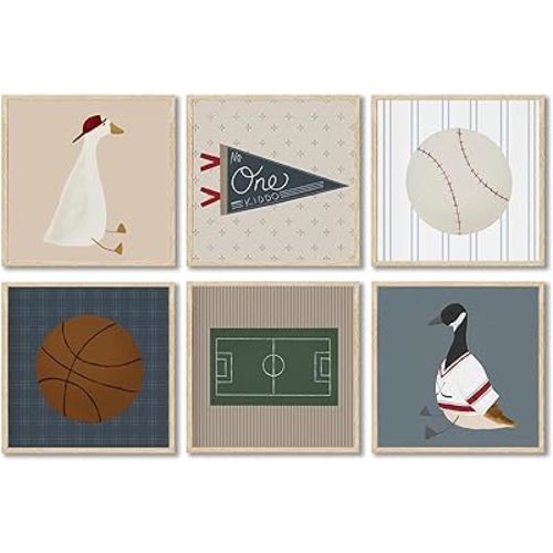 Boys Wall Art Boys Room Sports Art Wall Decor Pictures Toddler Poster Baseball Print Children's Room Painting Artwork Goose for Nursery Home School decoration 12X12in