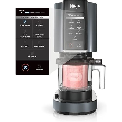 Ninja CREAMi, Ice Cream Maker, Ice Cream, Gelato, Sorbet ,Milkshakes, Mix-ins, Smoothie Bowls & More, 7-in-1, Ice Cream Pints, Pint lid, Healthy Ice Cream, Compact, Perfect for Kids, Black, NC299AMZ