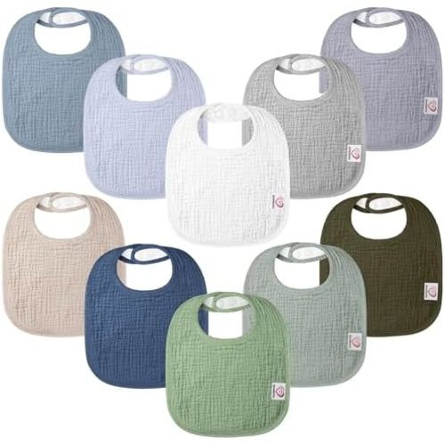 100% Cotton Muslin Baby Bibs 10-Pack Baby Drool Bibs for Unisex Baby Toddlers Infant Newborns Drooling and Teething