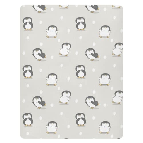 Pfrewn Crib Sheets for Boys Girls Cute Cartoon Penguin Fitted Crib Sheet Fits Standard Crib Mattress Pads Stretch Soft Toddler Baby Sheet, 52x28x9IN