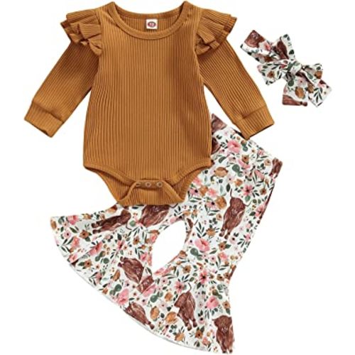 CIYCUIT Baby Girl Clothes 0 3 6 9 12 18 24 Months Newborn Romper Bell Bottoms Outfits