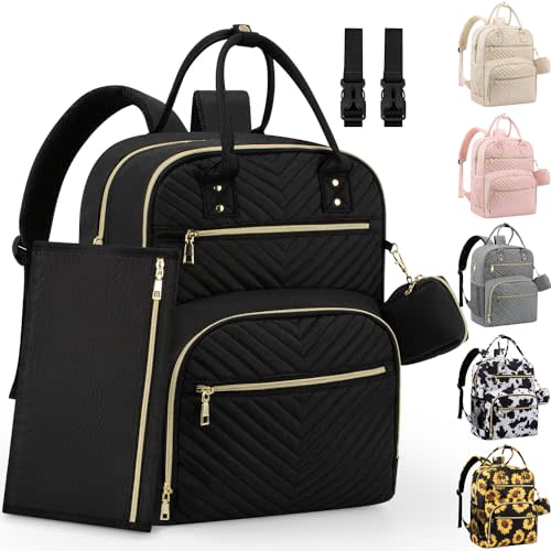 Pritent Diaper Bag Backpack,Baby Essentials Diapers Bag with Pacifier Case,Multipurpose Stylish Large Capacity Travel Backpack for Baby Girl/Boy(L-Black)