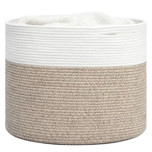 Goodpick Woven Rope Basket 15.8 x 13.8 inches, Toy Storage for Organizing, Blanket Basket Living Room, Toy Bin for Playroom, Light Brown