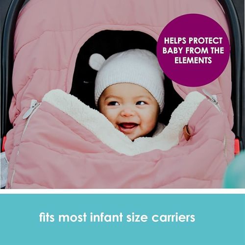 JJ Cole Winter Baby Car Seat Cover - Winter Weather Protection for Baby Seat or Stroller with Warm Sherpa Lining - Blush Pink