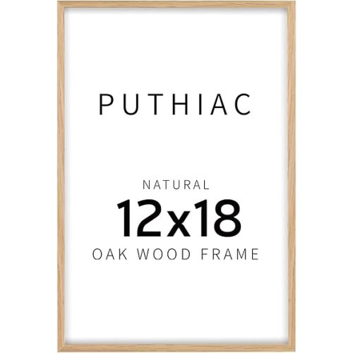 puthiac 12x18 Oak Wood Picture Frame - Minimalist 12x18 Poster Frame, 12"x18" Picture Frame Wood, Natural Solid Wooden Picture Frames for Wall Art Photo and Prints(3 Pack, Beige)