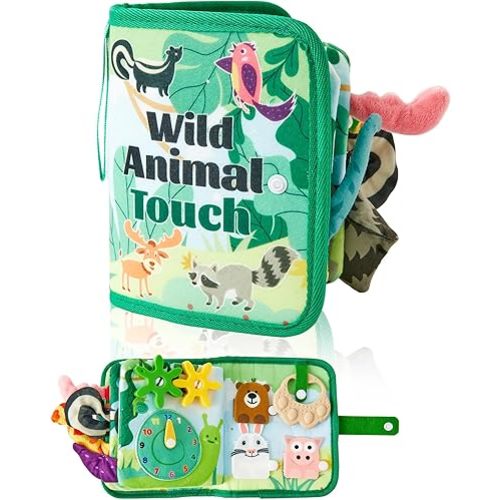 Baby Cloth Book with Soft Touch Animal Theme, Montessori Sensory Toy for Infants & Toddlers, Early Learning Gifts for Boys & Girls (Washable & Safe, Newborn Shower Birthday)