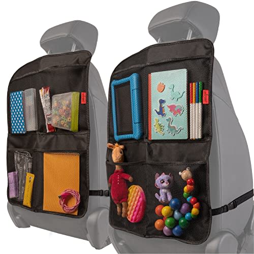 Lusso Gear Back Seat Protector for Kids (2 Pack) - Premium Waterproof Kick Mats & Backseat Organizer - Protect Against Kids Feet, Mud, Scratches - Car Seat Protector - 4 Storage Pockets (Black)