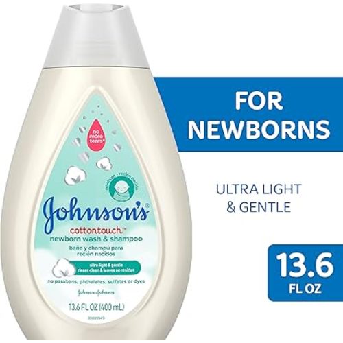 Johnson's Baby CottonTouch Newborn Body Wash & Shampoo, Gentle & Tear-Free, Made with Real Cotton, Gently Washes Away Dirt & Germs, Sulfate- & Paraben-Free for Sensitive Skin, 13.6 Fl Oz - 13.6 Fl Oz (Pack of 1)
