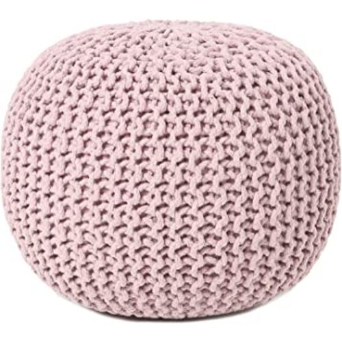 REDEARTH Round Pouf Ottoman - Braided Boho Poof Home Décor Pouffe Circular Footrest for Living Room - Bedroom - Lounge - 100% Cotton (19.5"x19.5"x14") - Pale Pink