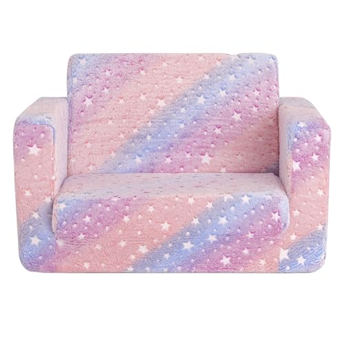 Dream On Me Nestle Kids Sofa in Tie Dye, 2-in-1 Convertible Sofa to Lounger, Low to Floor Design, Machine Washable Fabric Cover
