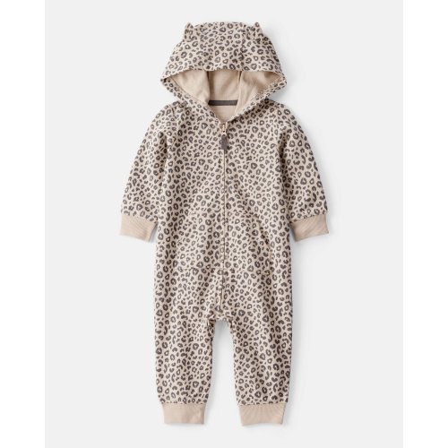 Baby Girl Cat Leopard Print Cotton Long-Sleeve Hooded Jumpsuit - Brown - Carter's | Carter's