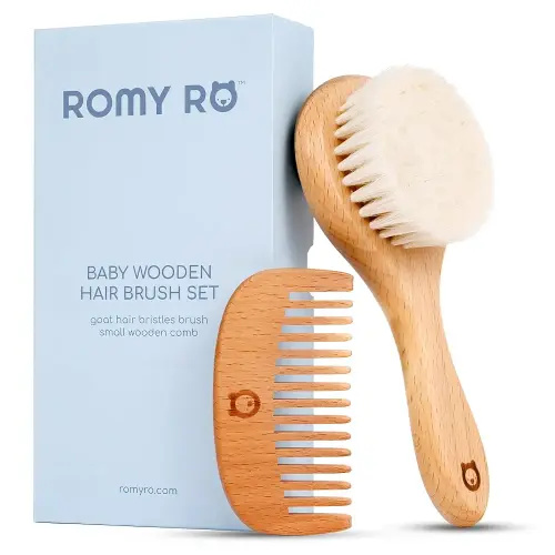 Hair Brush and Comb Set for Newborns & Toddlers - Ultra Soft Goat Hair Brush - Perfect Registry Gift