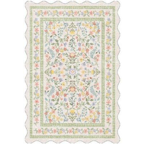 Fulvari Washable Area Rug Non Slip Low Pile Boho Floral Small Carpet for Bedroom, Bedside, Kitchen, Entryway, Kids Room, Office, College Dorm