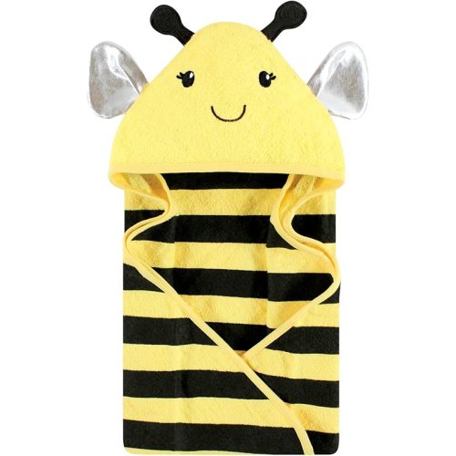 Hudson Baby Unisex Baby Cotton Animal Face Hooded Towel, Yellow Bee, One Size