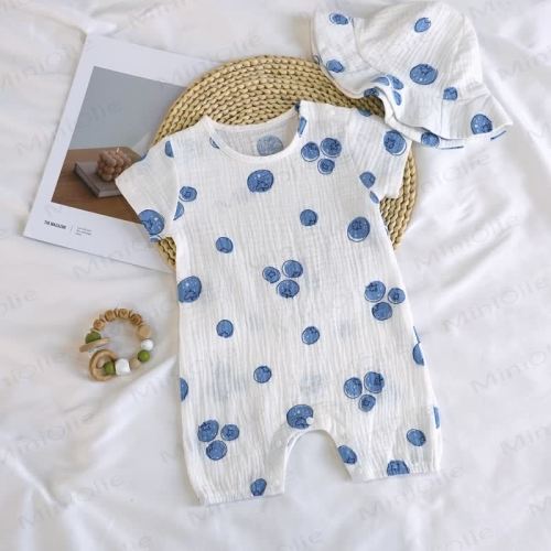 Baby Blueberry White Romper with Hat