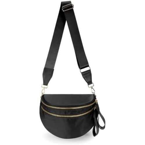 Pure Colour Crossbody Bag Bum Bag for Women,Spacious Purse Fanny Packs Belt Bag,Oversized Bum Bag (Colour Bum Bag-Black)