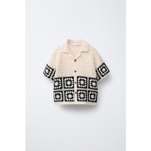 CROCHET KNIT SHIRT - Ecru / Black | ZARA United States