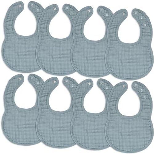 Comfy Cubs Muslin Baby Bibs, Drool Bibs, 100% Cotton Adjustable with Easy Snaps, Teething & Drooling, Soft & Absorbent - Pacific Blue - Pack of 8