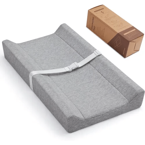 Blissful Diary Baby Changing Pad with Waterproof Lining Foam, Includes a Soft & Washable Cover, Contoured Changing Table Pads for Dresser Top with Non-Slip Bottom, 32”×16” (Grey, Rectangular)