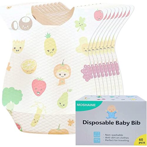 MOSHAINE Disposable Bibs Baby Bib Waterproof with Food Catcher Pocket Suitable for Toddlers,Feeding,Traveling,Outdoor Use