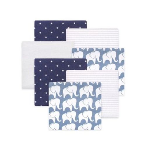 Little Treasure Hudson Baby Boys Cotton Poly Flannel Receiving Blankets Multipack, Blue Elephant, 30x30 inches