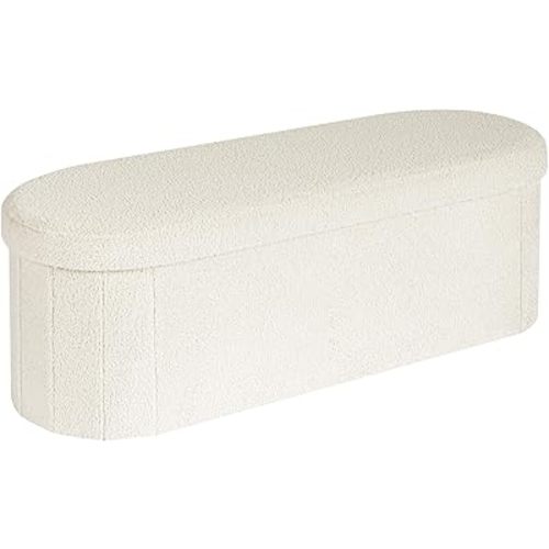 B FSOBEIIALEO Ottoman with Storage for Living Room, Sherpa Folding Storage Ottoman Foot Rest, 43.3 Inches Collapsible Bedroom Bench Cream White