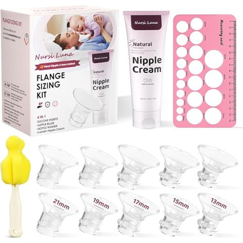 Flange Sizing Kit 3 in 1 with 10PCS Flange Inserts 13/15/17/19/21mm, Silicone Flanges Insert Kit for 24mm Flange/Shield, Pumping Essentials Kit for Moms