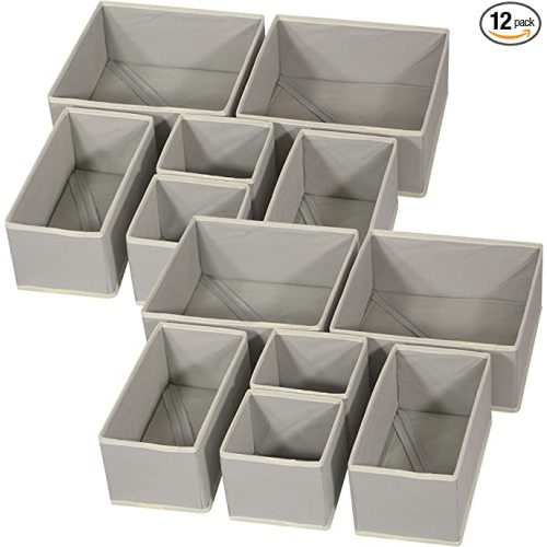 DIOMMELL 12 Pack Foldable Cloth Storage Box Closet Dresser Drawer Organizer Fabric Baskets Bins Containers Divider for Baby Clothes Underwear Bras Socks Lingerie Clothing,Grey 444