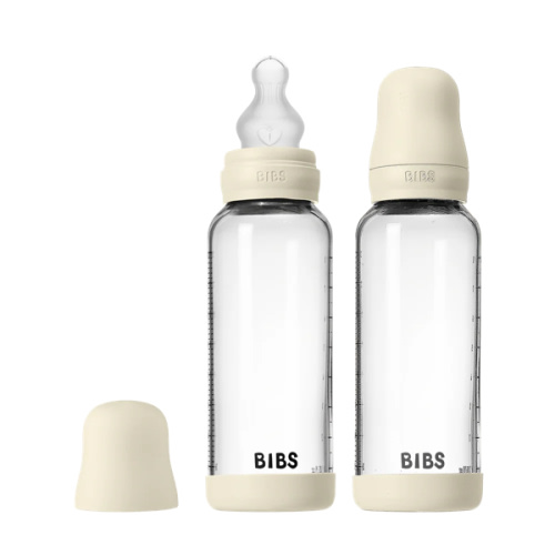 BIBS Glass Baby Bottle 8oz Silicone 2-Pack Ivory | Medium Flow – Bibsworld store US