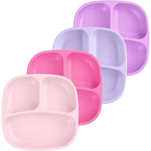 Re-Play Toddler Plates with Dividers - Deep-Walled 3 Compartments Divided Plates for Kids - Dishwasher & Microwave Safe - Made in USA - Set of 4-7.37" x 7.37" x 1.25" - Princess
