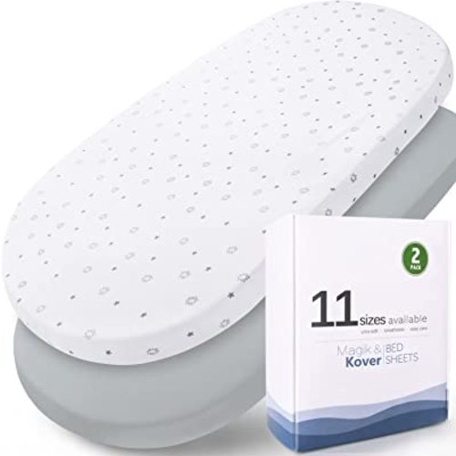 Bassinet Sheets 2 Pack, Fit for UPPAbaby, SNOO, Chicco LullaGo Anywhere Bassinet & 13" x 30" Mattress Pad, Baby Boy/Girl, Ultra Soft & Stretchy,Grey & White Star