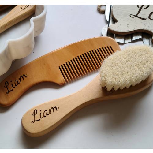 Natural wood comb and brush set, blank brush and comb, engravable brush and comb, personalized brush and comb set, baby brush and comb set