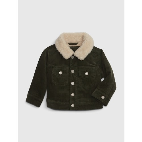 Baby Sherpa Corduroy Icon Jacket with Washwell in dark olive green, size: 6-12 M