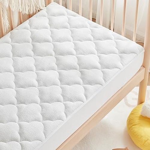 SLEEP ZONE Waterproof Crib Mattress Protector Pad - Quilted, Fitted Baby Mattress Cover 28"x52" - Soft Breathable Toddler Mattress Pad Noiseless Infant Bed Topper - Deep Pocket 14" White