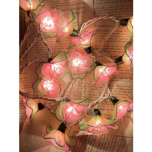 Handmade pink and green flower string lights for patio,wedding,party and Decoration, fairy lights (35 UL Warm lights)