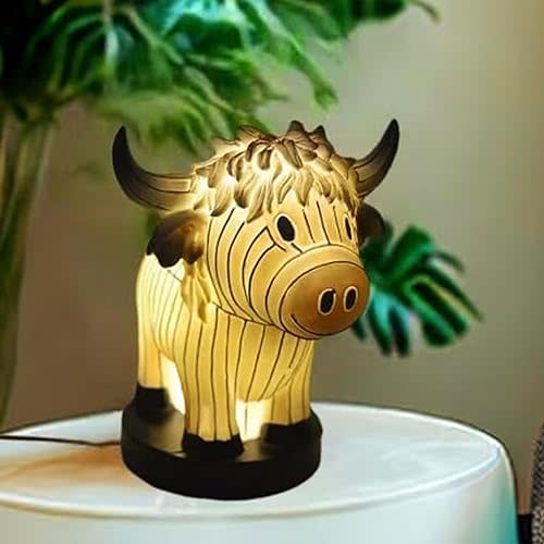Cow Lamp - Highland Cow Resin Table Lamp, 3D Animal Night Light with USB Ports for Living Room, Bedroom, and Home Office Decor (Yellow Cow)