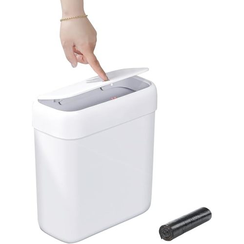 funest Bathroom Small Trash Can with Lid,10L / 2.7 Gallon Slim Garbage Bin Wastebasket with Press Top Lid for Bedroom,Rv,Office,Kitchen,Craft Room