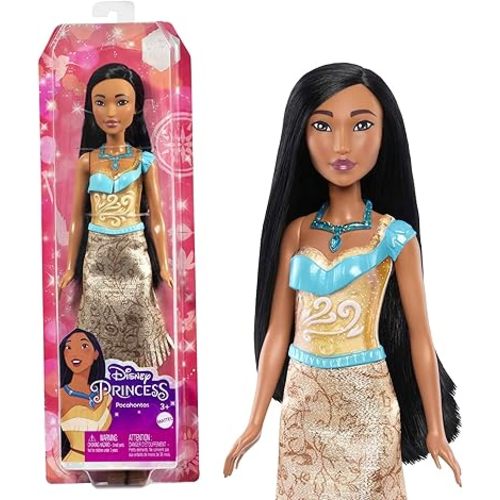 Mattel Disney Princess Toys, Pochontas Fashion Doll, Sparkling Look with Black Hair, Brown Eyes & Necklace Accessory, Inspired by the Movie