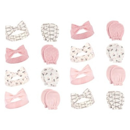 Hudson Baby Infant Girl 16Pc Headband and Scratch Mitten Set, Paris, 0-6 Months